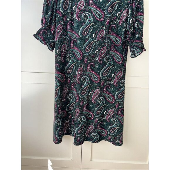 Tommy Hilfiger Dress Womens 12 Green Paisley Short Sleeve A Line Shift Stretch - Picture 8 of 13